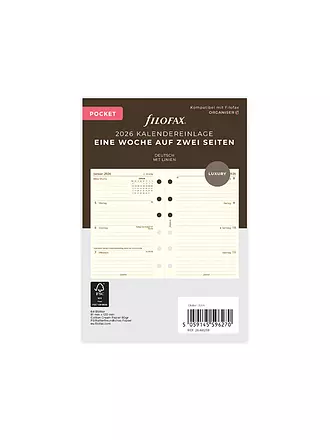 FILOFAX | Recambio de calendario Pocket Semana 2026 Alemán | 